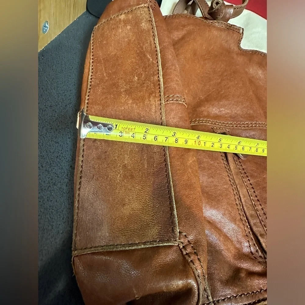 Lucky Brand Brown Italian Leather Shoulder Bag Double Handle Fold Over Closure - Picture 13 of 16